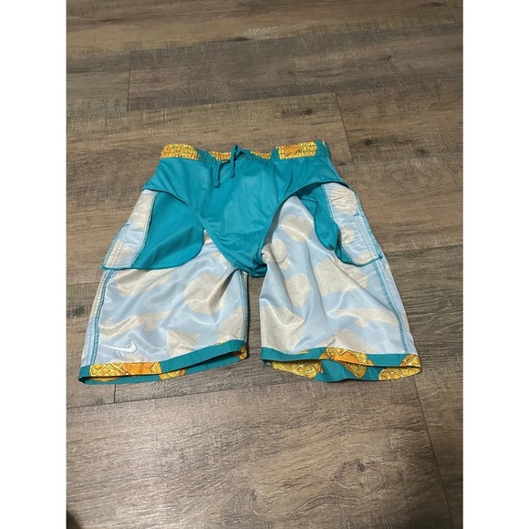 Nike Kids Boys Swim Trunks Size L Blue Waffle Print Elastic Waist - Picture 9 of 10